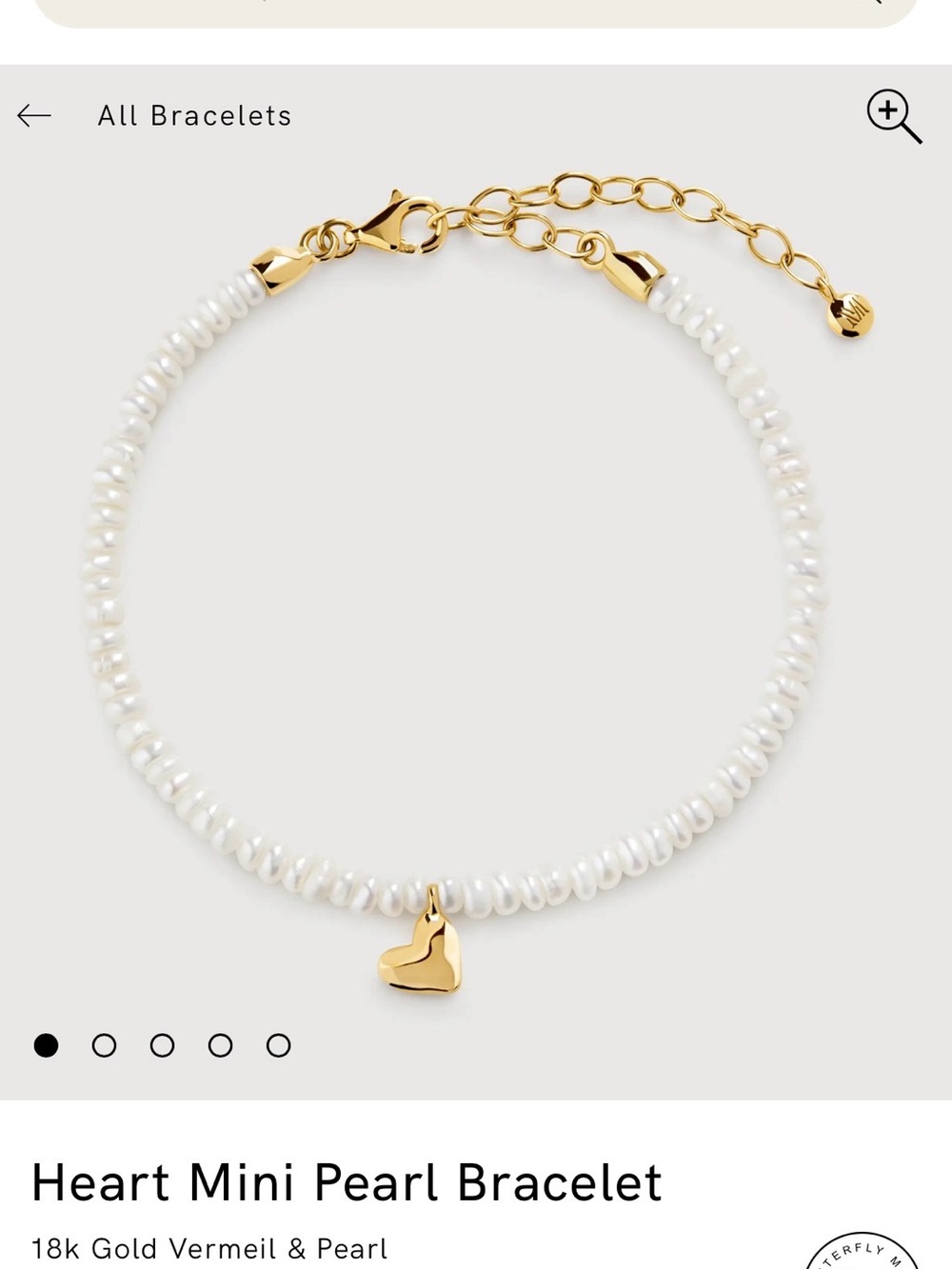 MONICA VINADER Gold Heart Pearl Bracelet - White Pearls